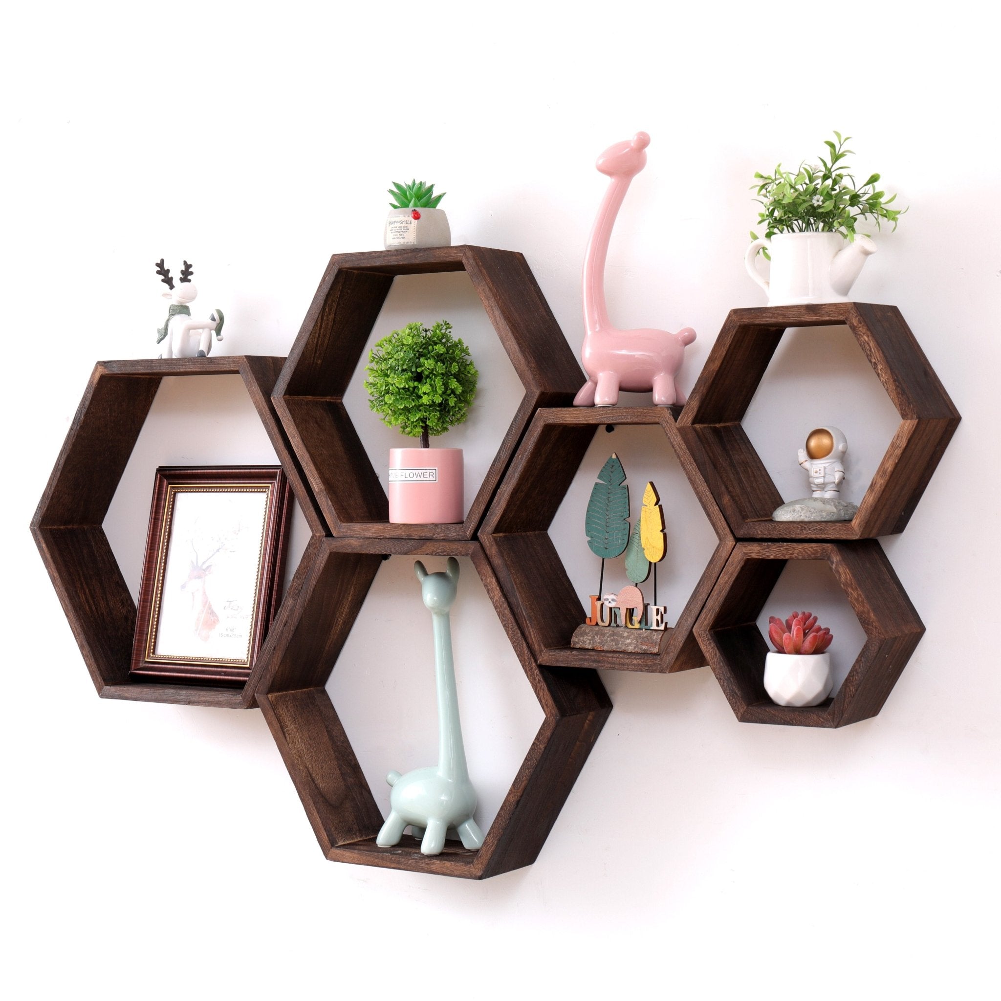 5pcs Hexagon Floating Shelves - Wall Mounted - Mojood