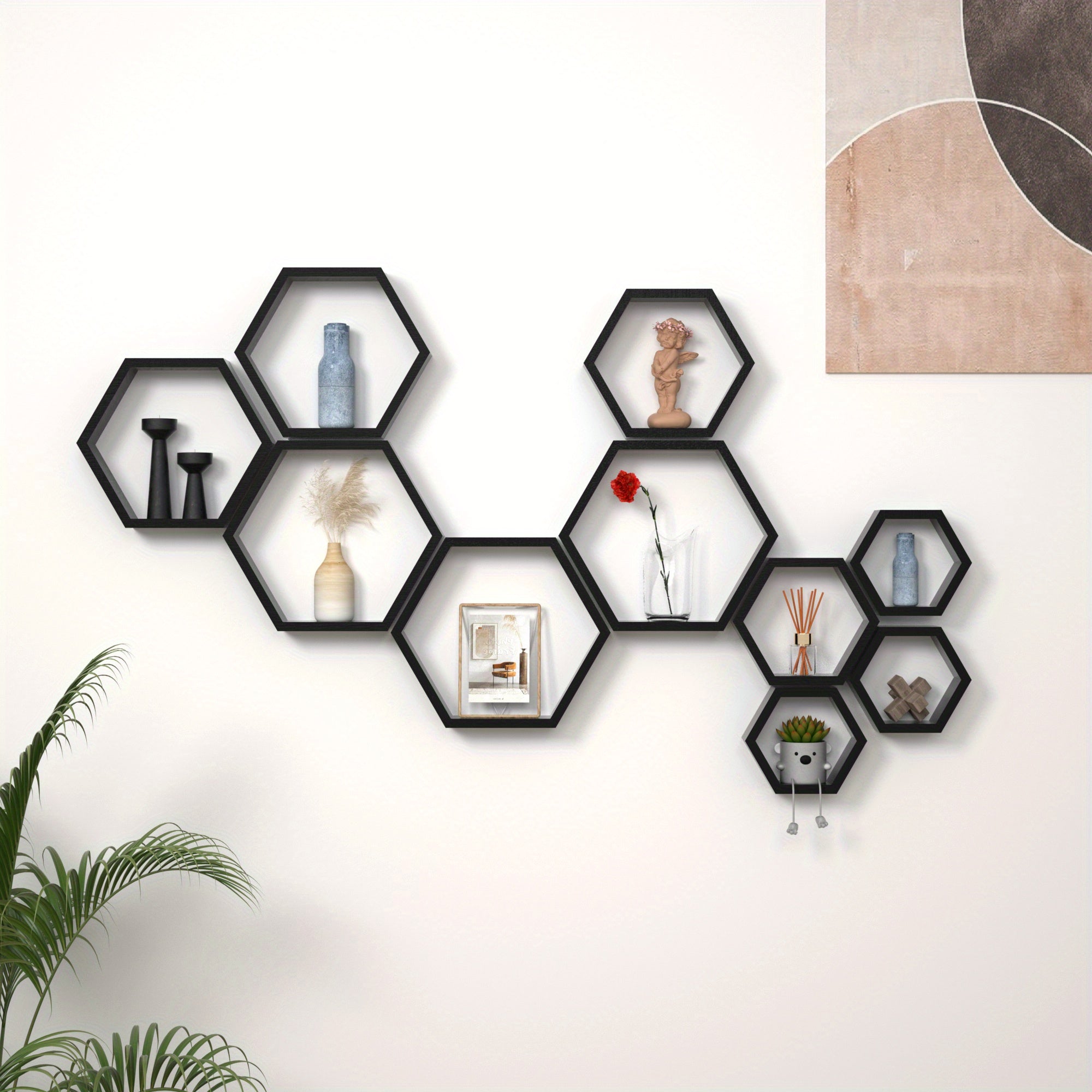 5pcs Hexagon Floating Shelves - Wall Mounted - Mojood