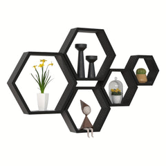 5pcs Hexagon Floating Shelves - Wall Mounted - Mojood