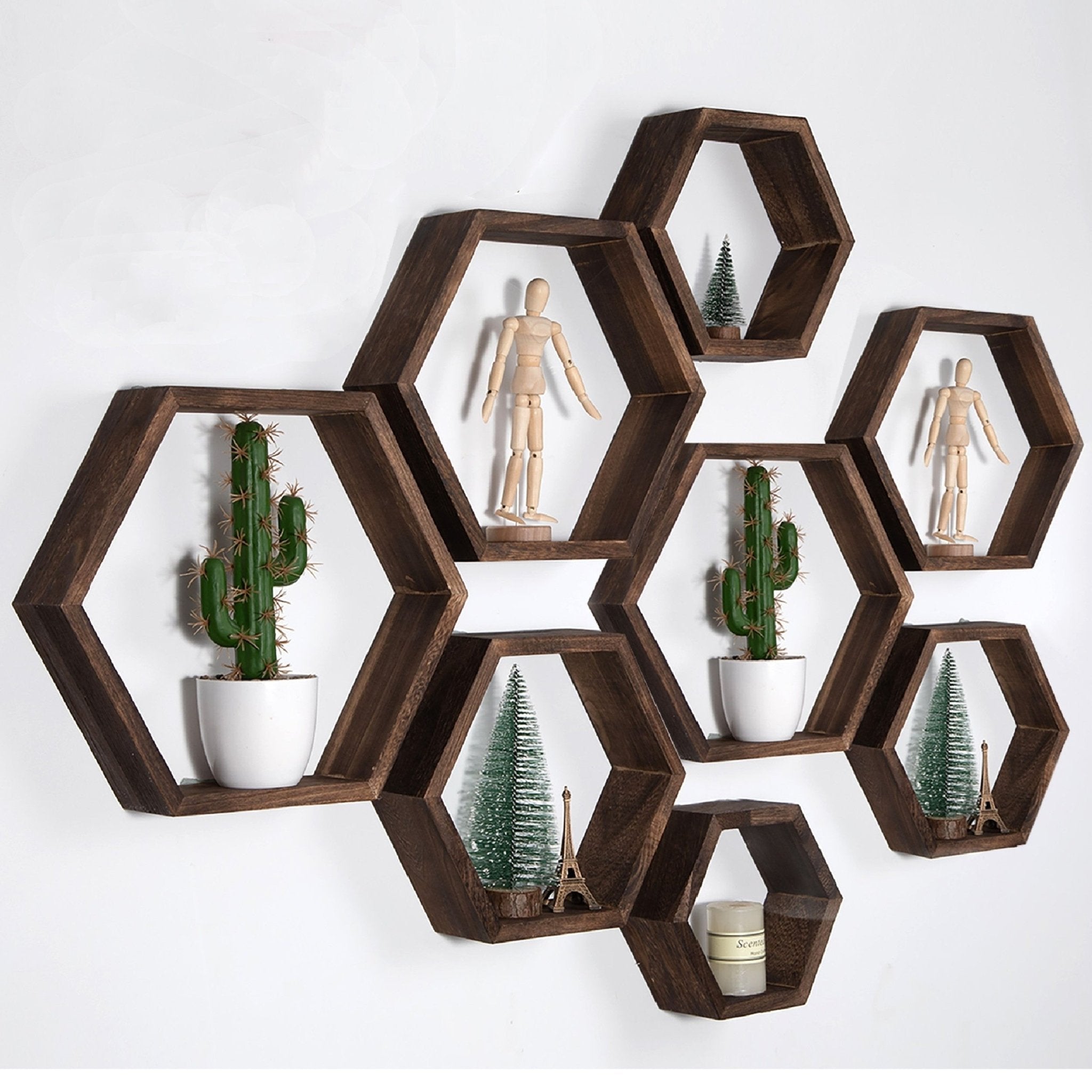 5pcs Hexagon Floating Shelves - Wall Mounted - Mojood