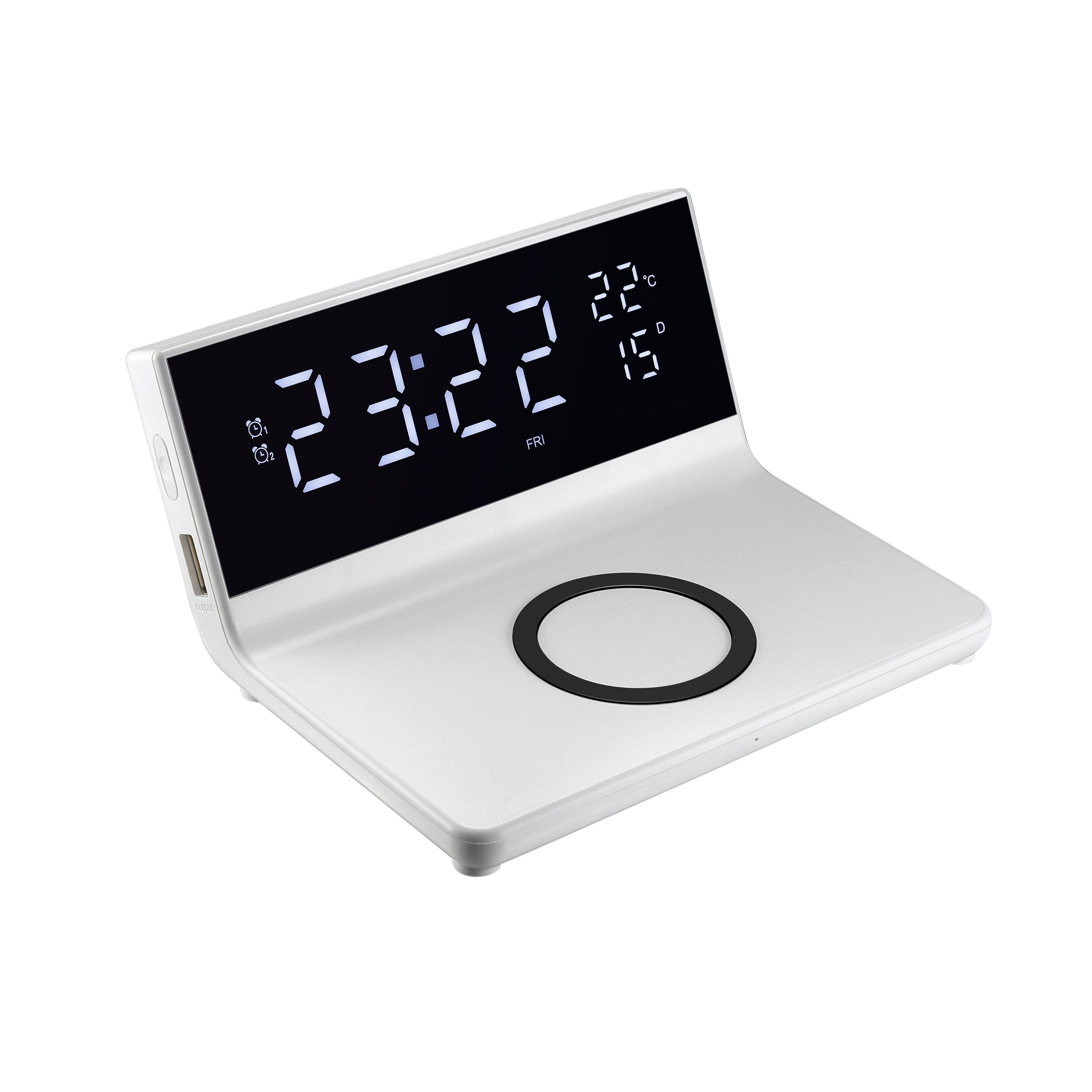 Alarm Clock With Wireless Charger, Calendar, Temperature, Date Display, Dual Alarm, Wireless Charging