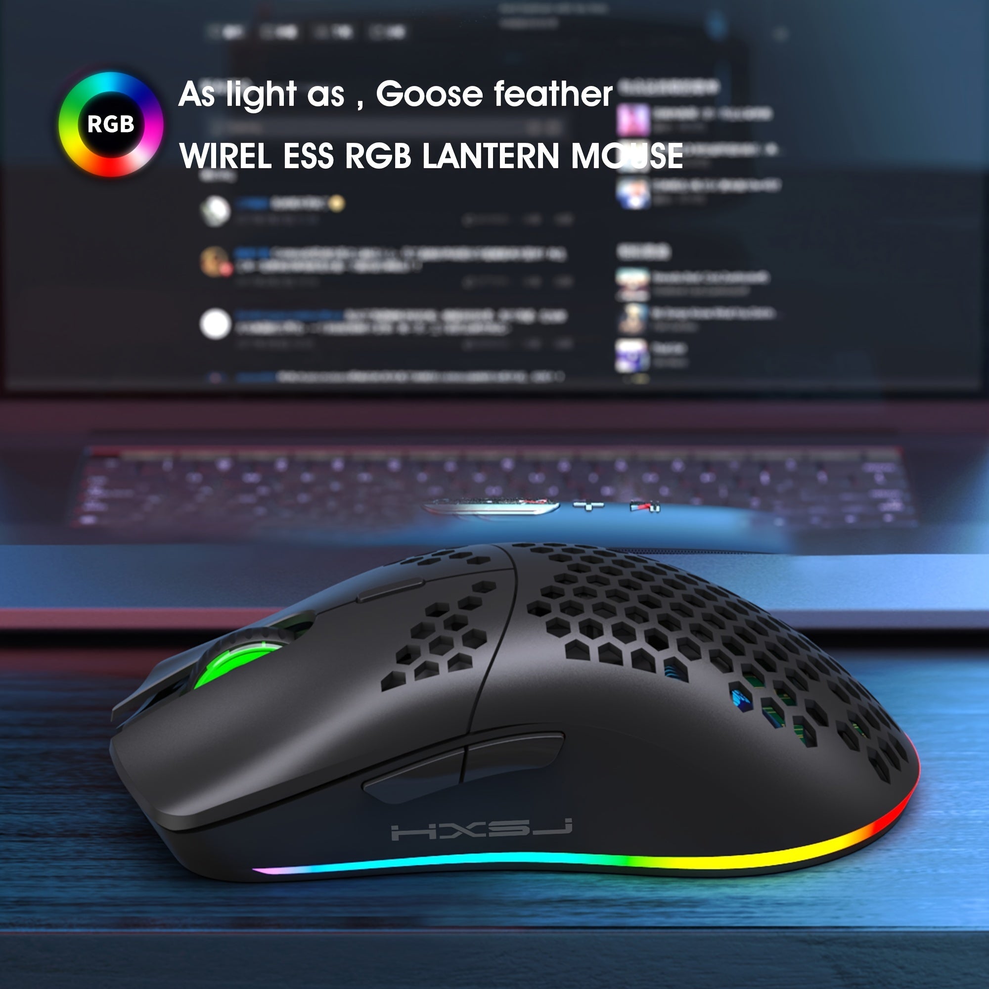 HXSJ Wireless Mouse, 2.4G Built-in, Rechargeable Battery, RGB Lighting