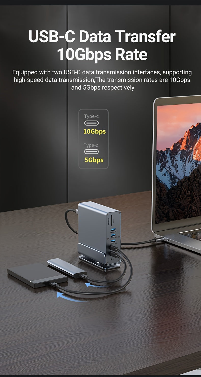 15-in-1 USB-C Vertical Docking Station, Aluminum Shell, USB 2.0/3.0