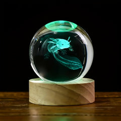 3D Axolotl Crystal Ball, Wooden Light Base