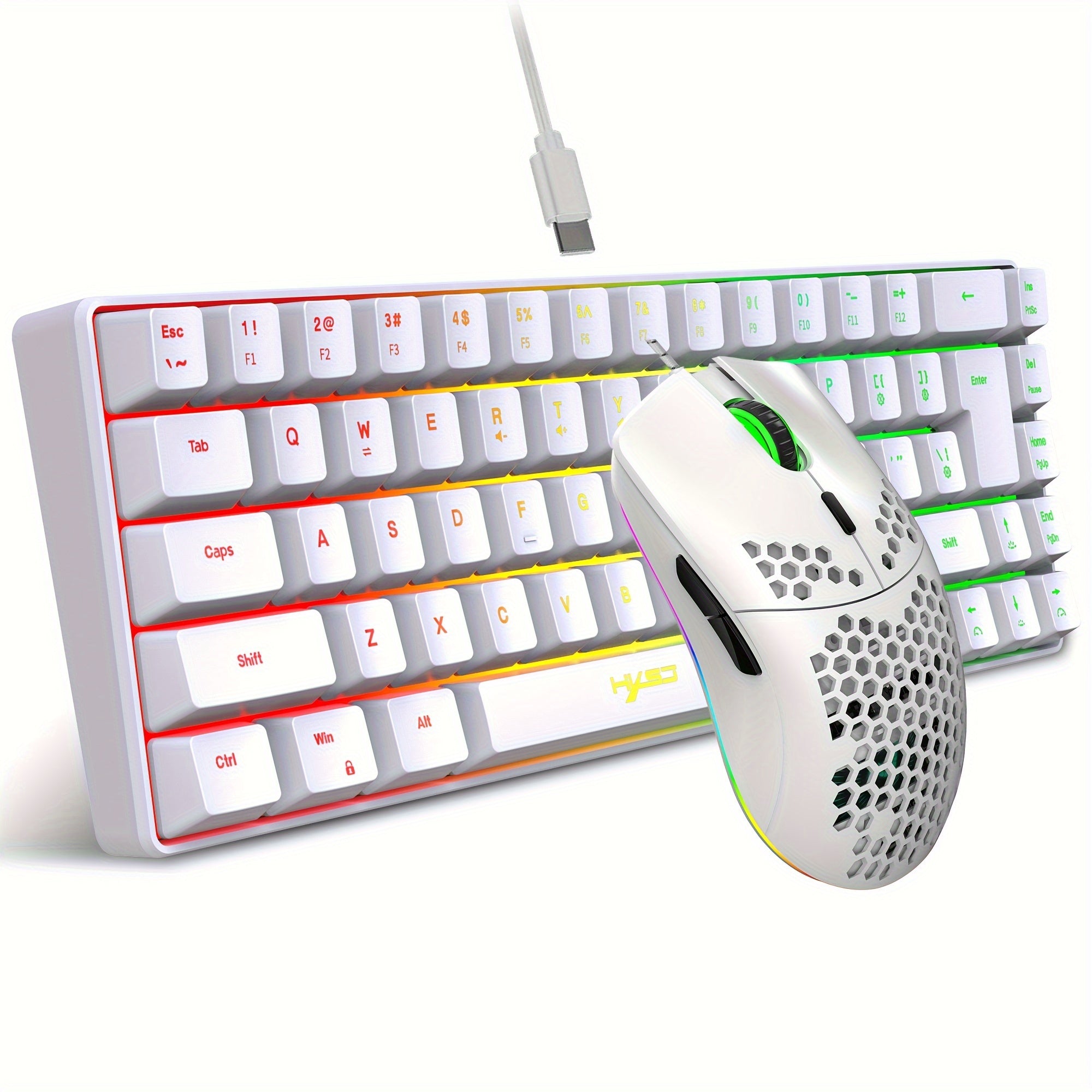 HXSJ-RGB Keyboard And Cellular Gaming Mouse, Compact 68-key Mini Wired Keyboard RGB Backlit