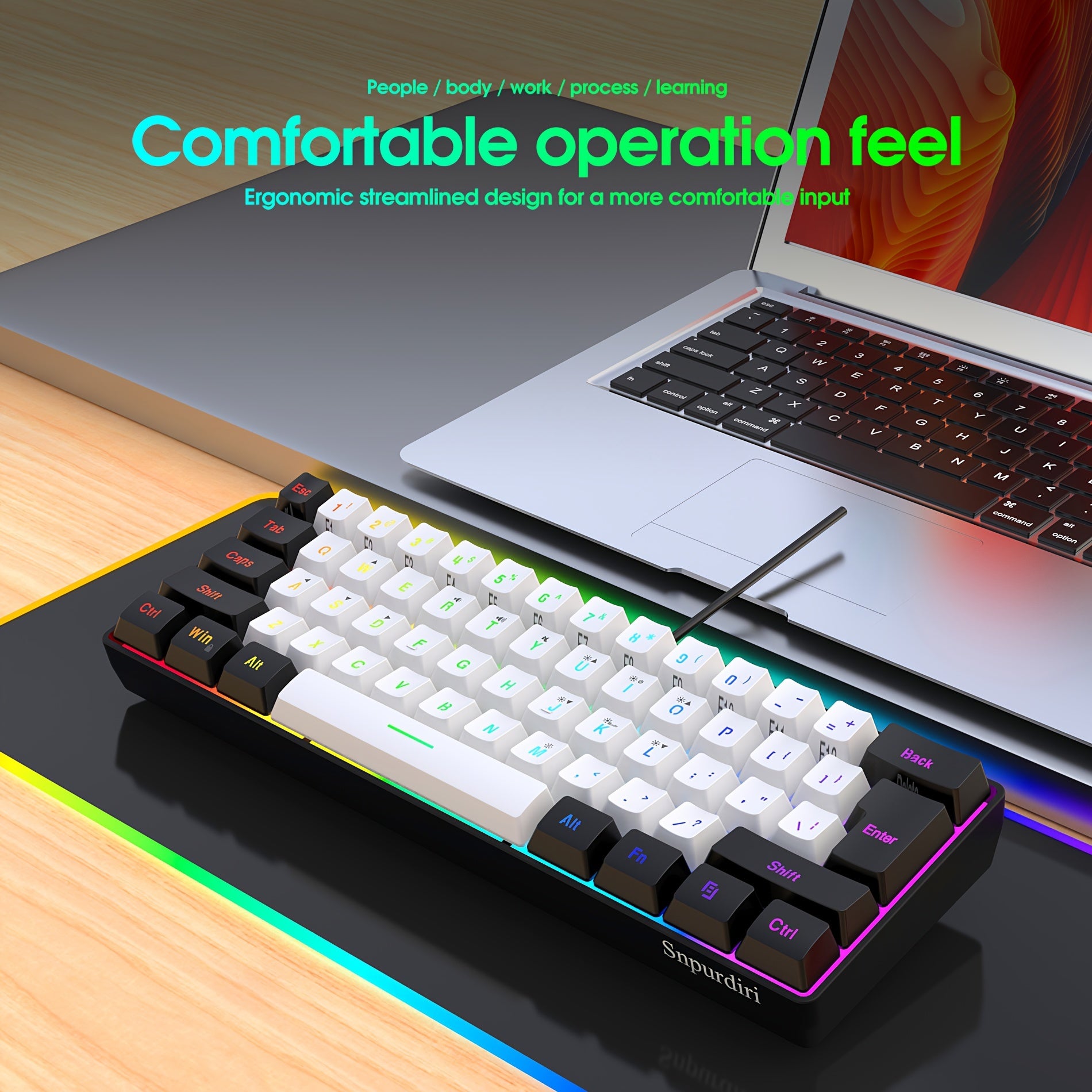 Snpurdiri 60% Wired Gaming Keyboard RGB Backlit Compact