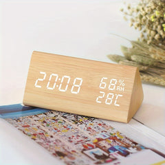 Led Triangle Digital Alarm Clock, Wooden Alarm Clock