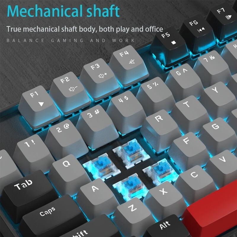 MageGee MK-STAR Mechanical Keyboard 87 Keys Assembled Keyboard Wired Backlit Desktop Keyboard, Gray Mix Blue Blue Axis