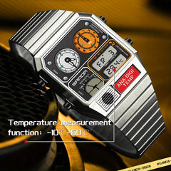 SANDA Digital Watch - Multifunctional, Stainless Steel Strap