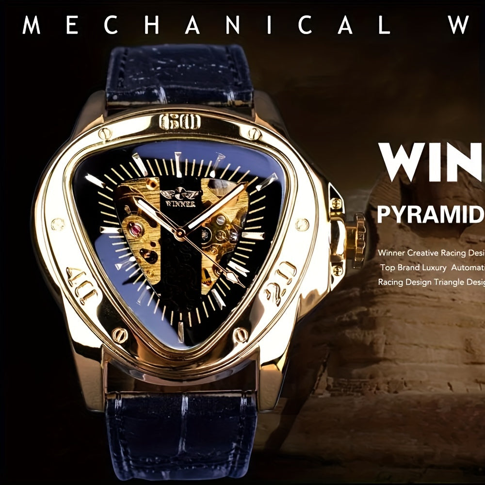 T-WINNER Steampunk Golden Triangle Skeleton Men's Watch