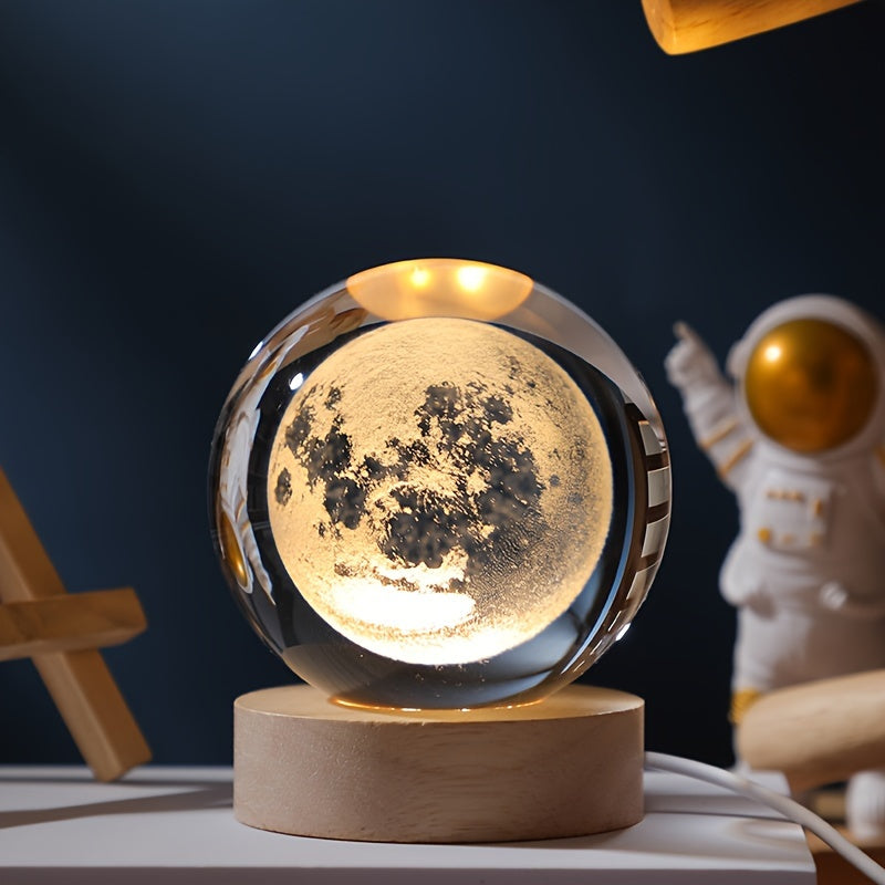 3D Crystal Ball Planet LED Light Laser-engraved solar system