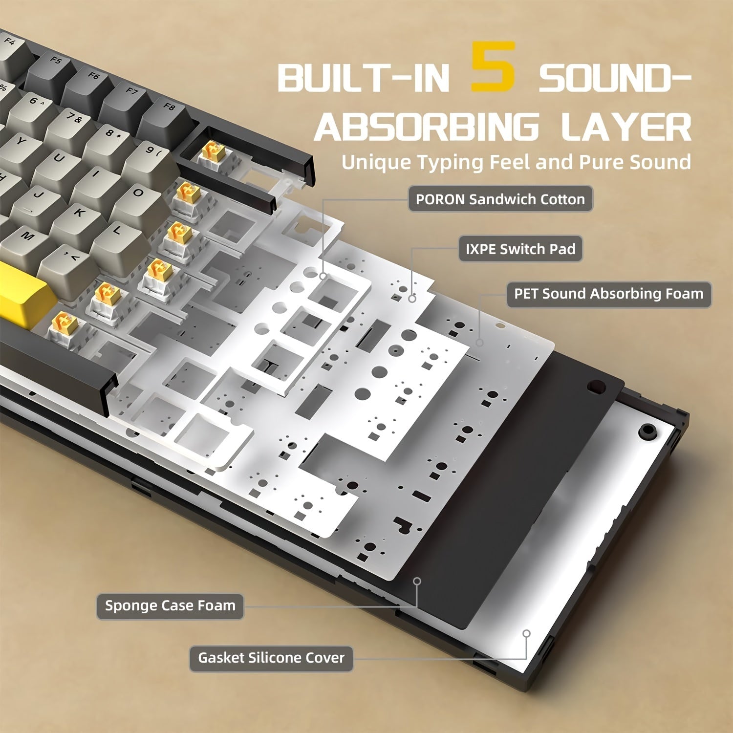 Ak820 75% Wired Mechanical Keyboard , LED Backlit