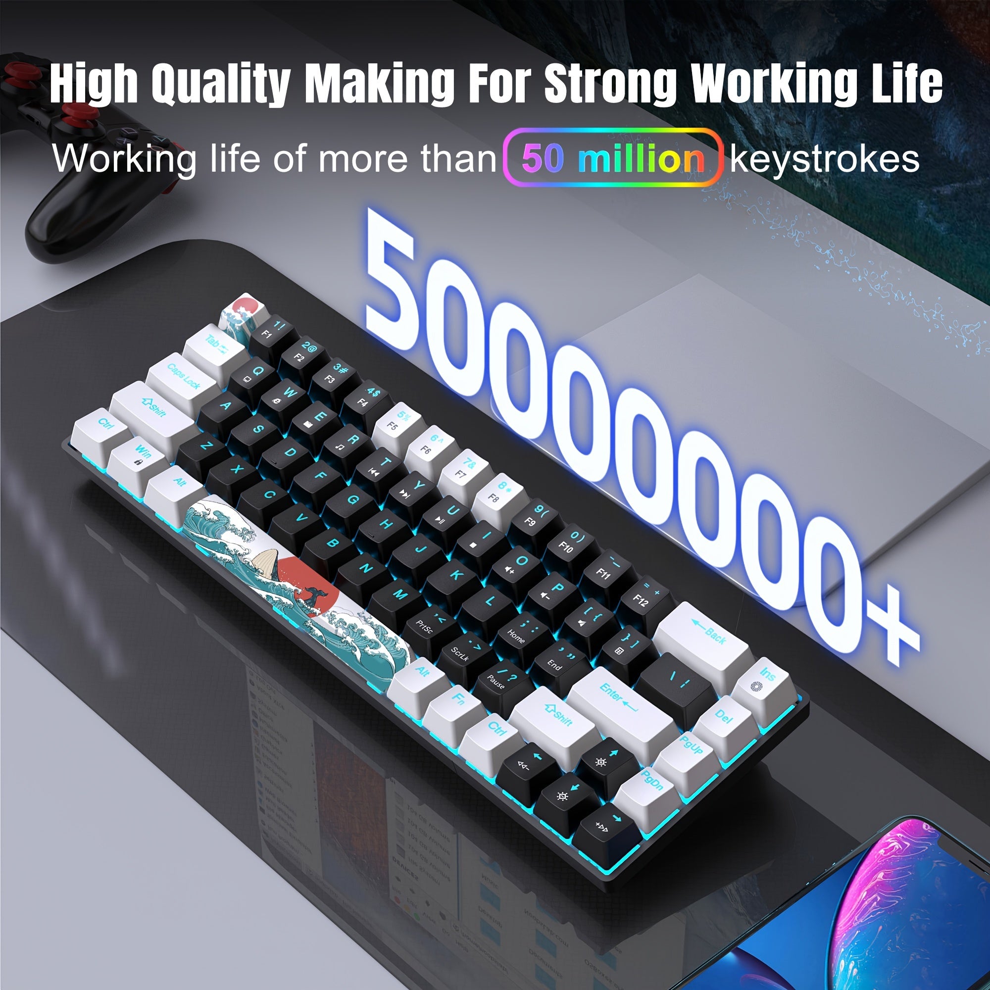 HXSJ Ergonomic Mechanical Gaming Keyboard - 68 Keys