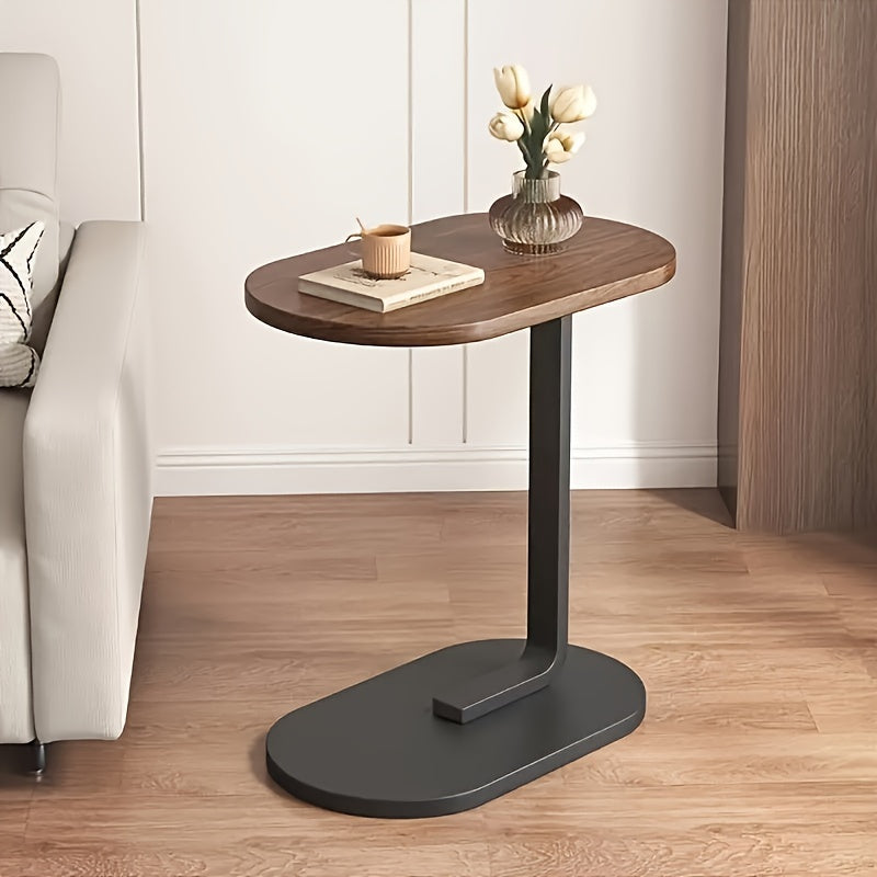 Chic C-Shaped Wooden Side Table with Adjustable Height