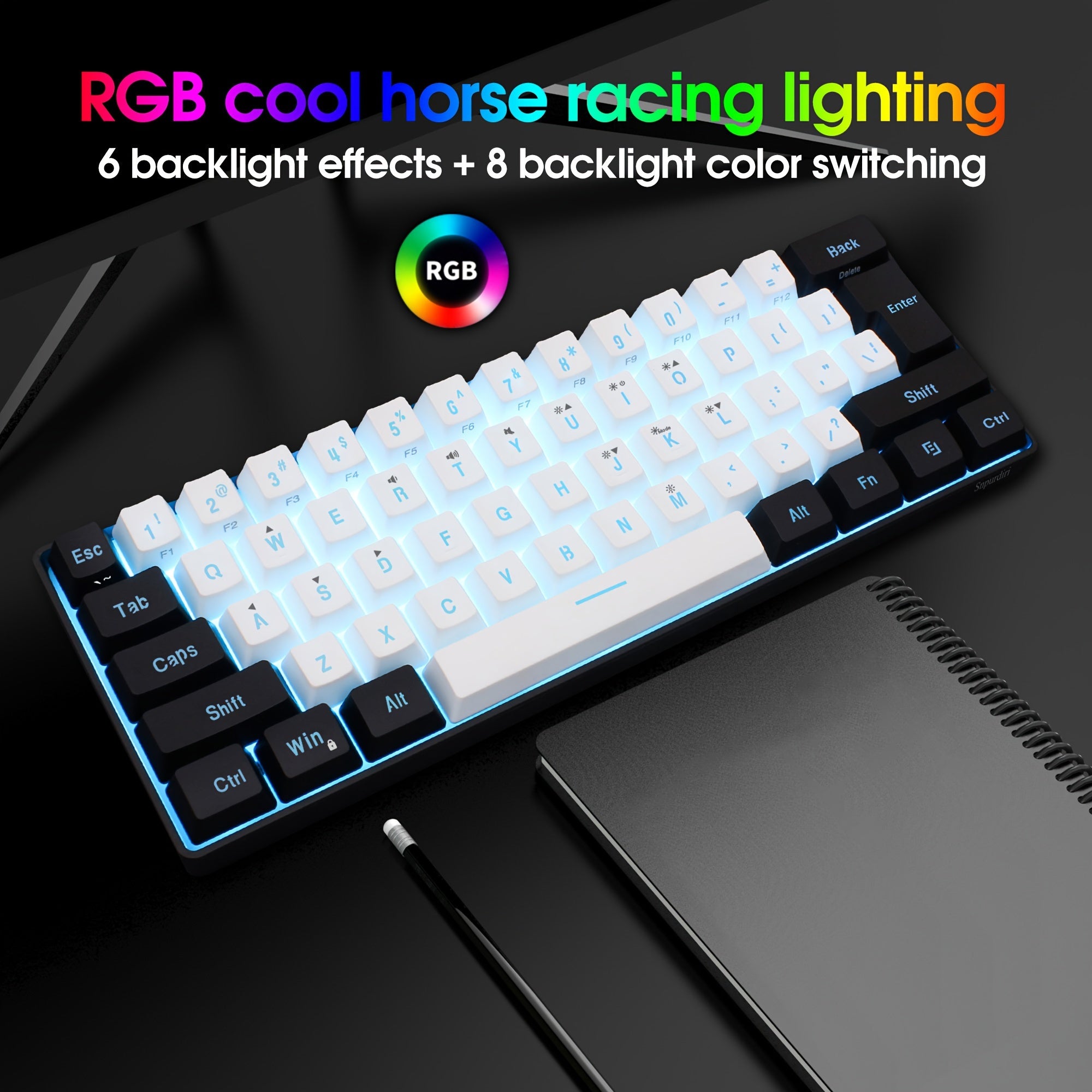 Snpurdiri 60% Wired Gaming Keyboard RGB Backlit Compact