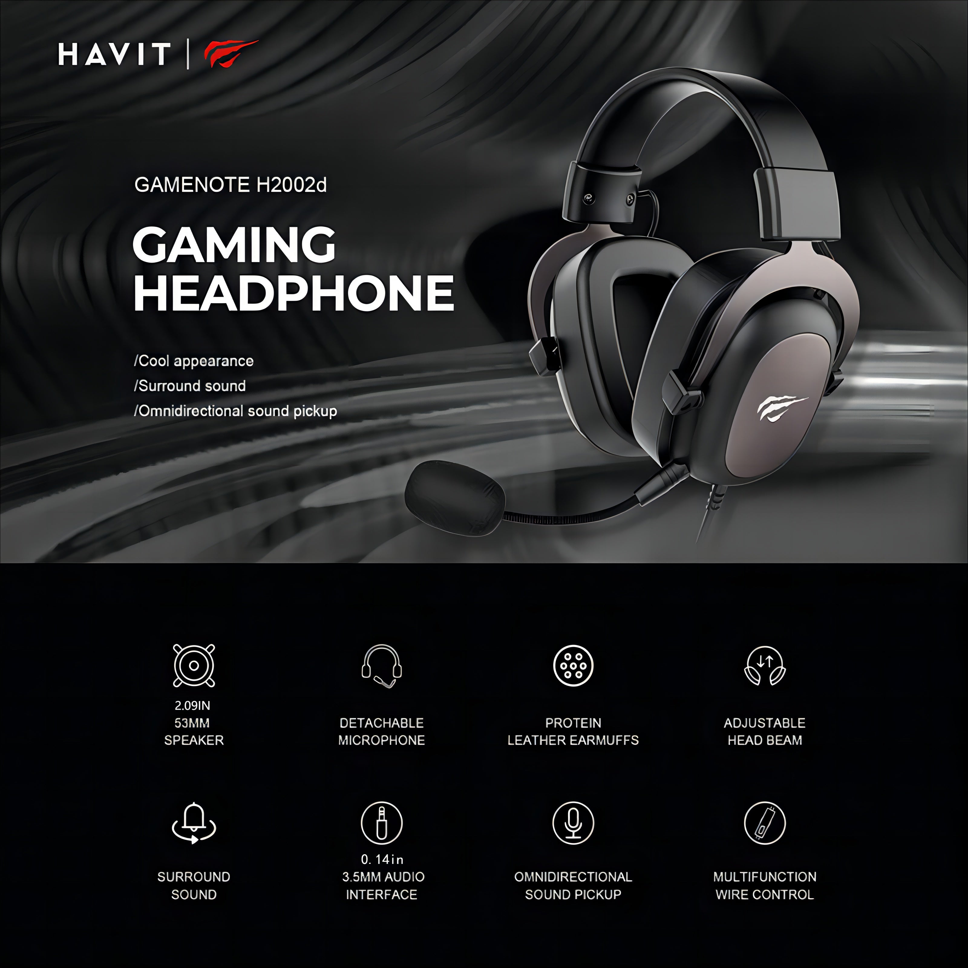 HAVIT Gaming Headset, Protein Leather Earmuffs Surround Sound