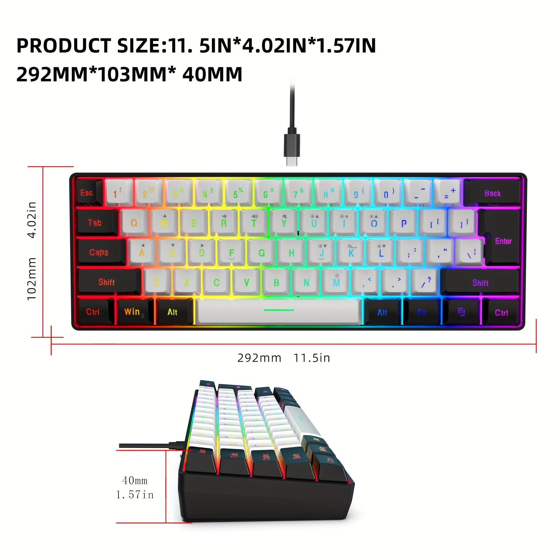 Snpurdiri 60% Wired Gaming Keyboard RGB Backlit Compact