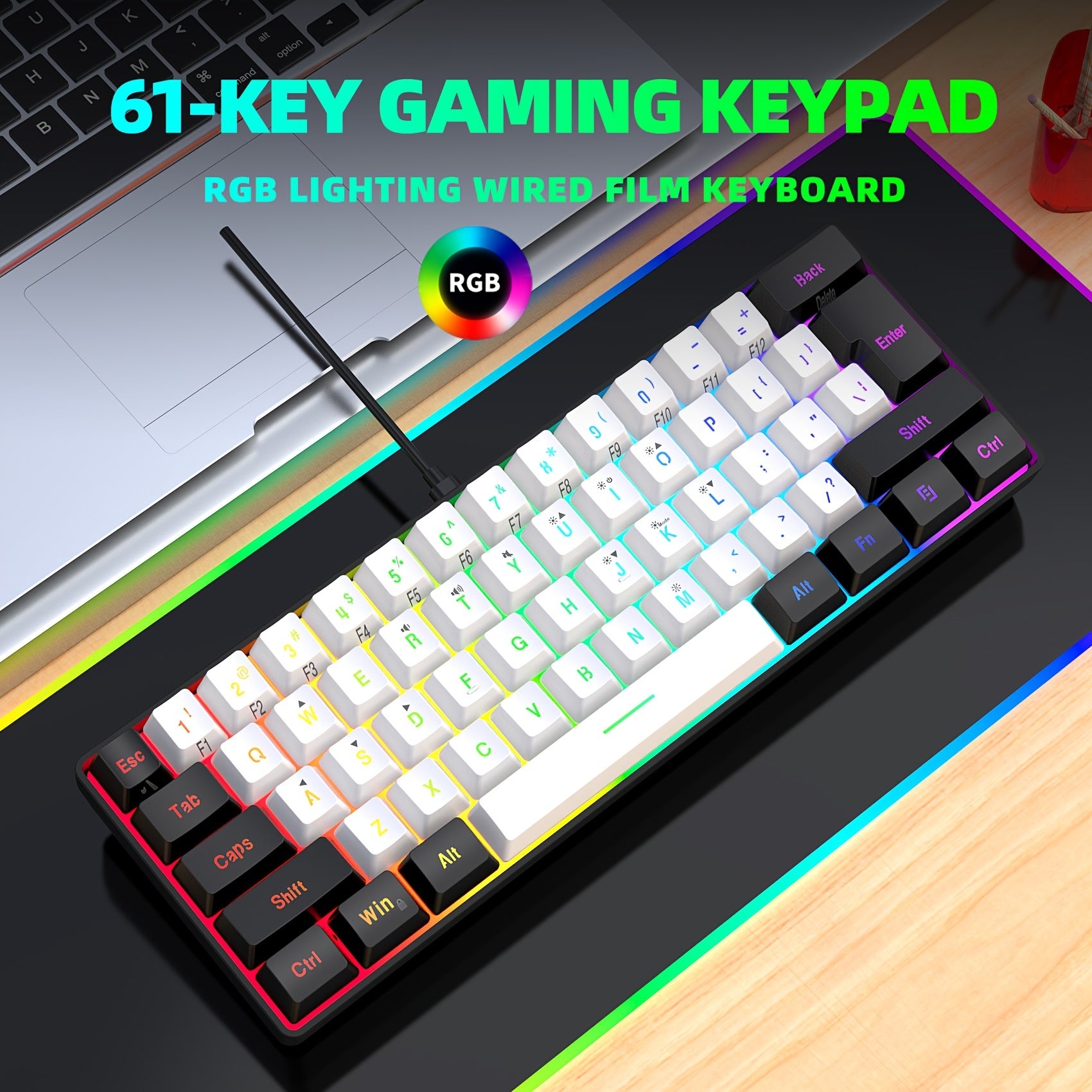 Snpurdiri 60% Wired Gaming Keyboard RGB Backlit Compact