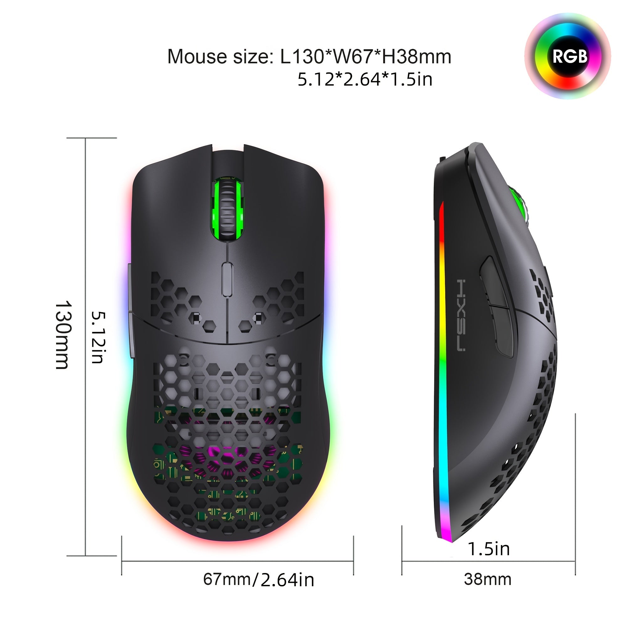 HXSJ Wireless Mouse, 2.4G Built-in, Rechargeable Battery, RGB Lighting