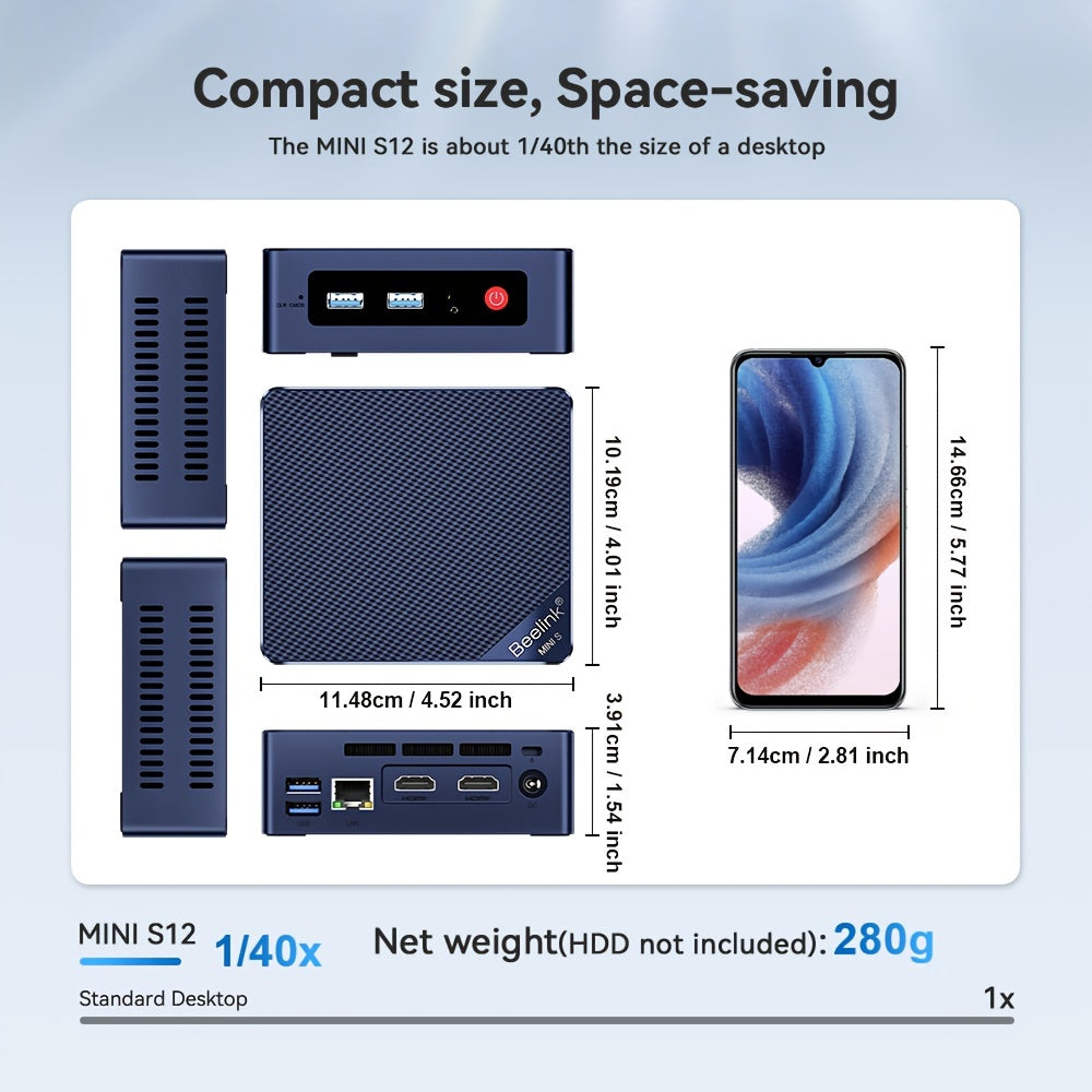 Beelink MINI S12 MINI PC, Intel N95 Processor 3.4GHz, Support Max 16GB DDR4