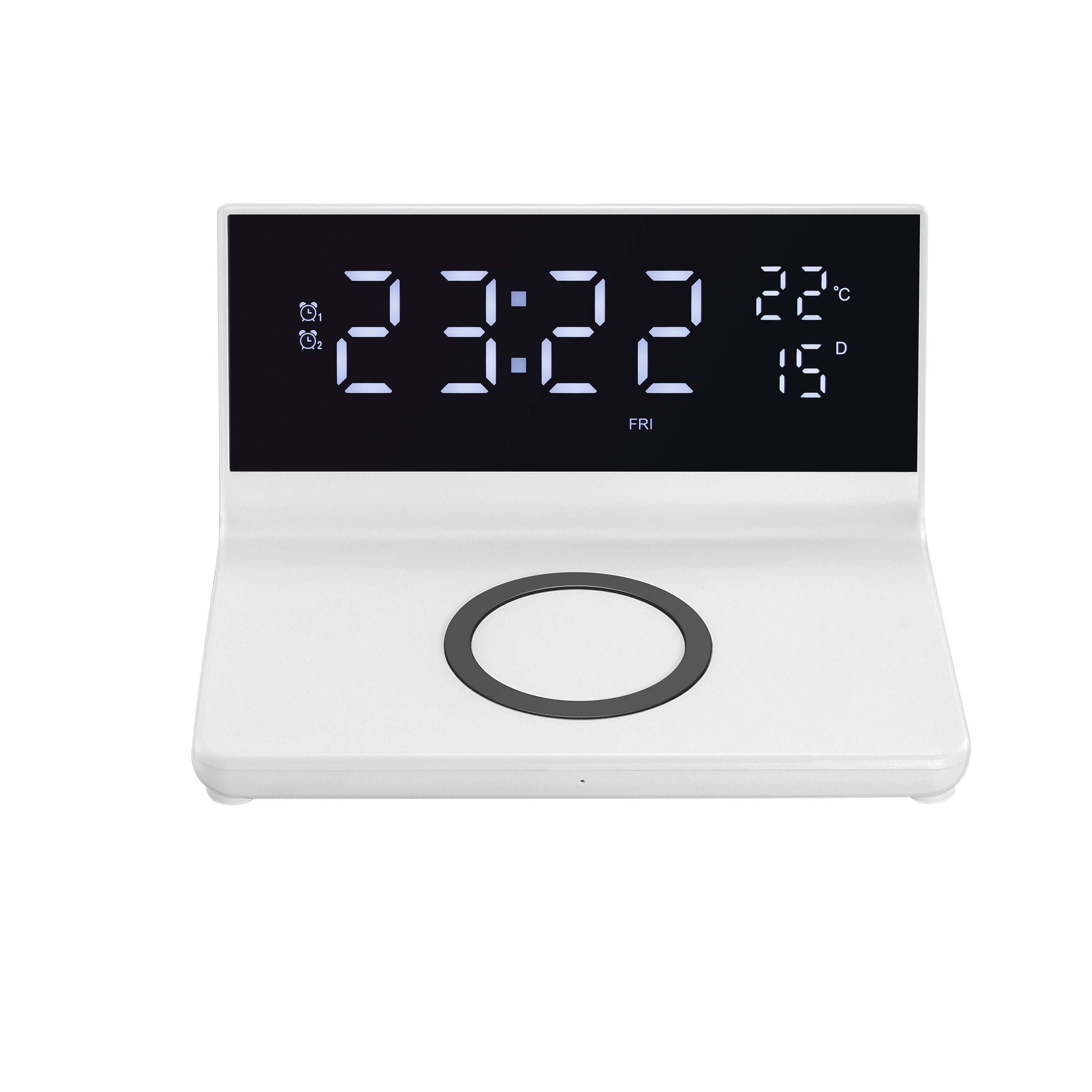 Alarm Clock With Wireless Charger, Calendar, Temperature, Date Display, Dual Alarm, Wireless Charging