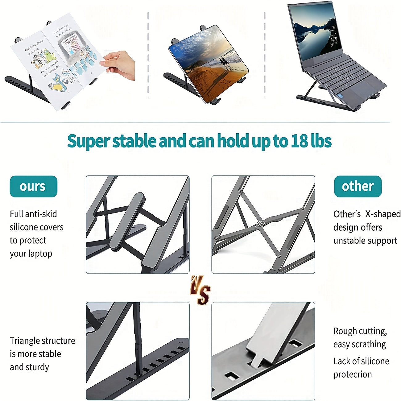 Laptop Stand: 12-15.6 Universal, Lightweight, Heat Pipe, Aluminum