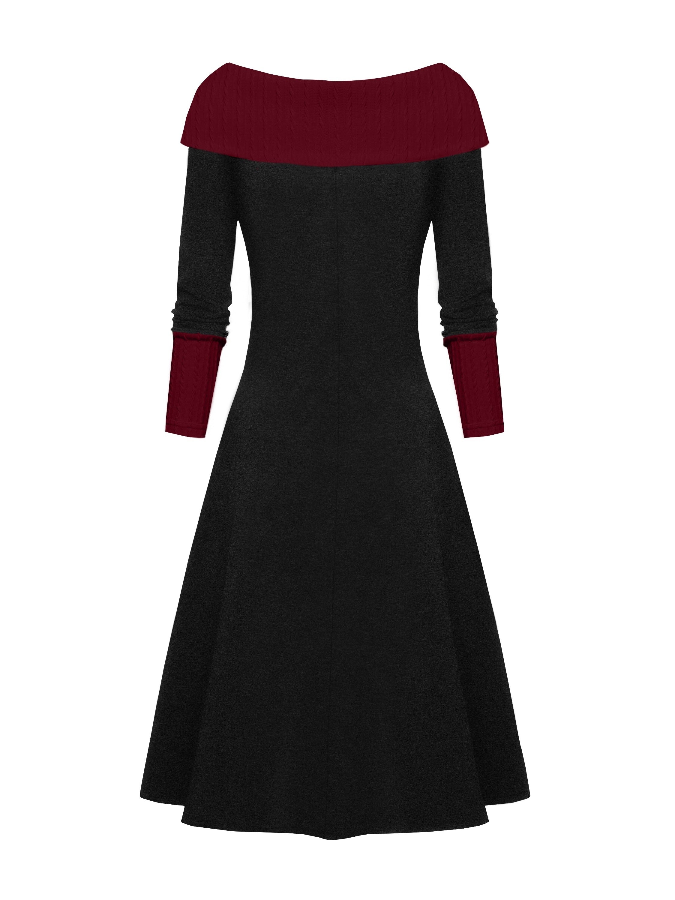 Color Block Tie Front Dress, Casual Boat Neck Long Sleeve Dress, Women's Clothing