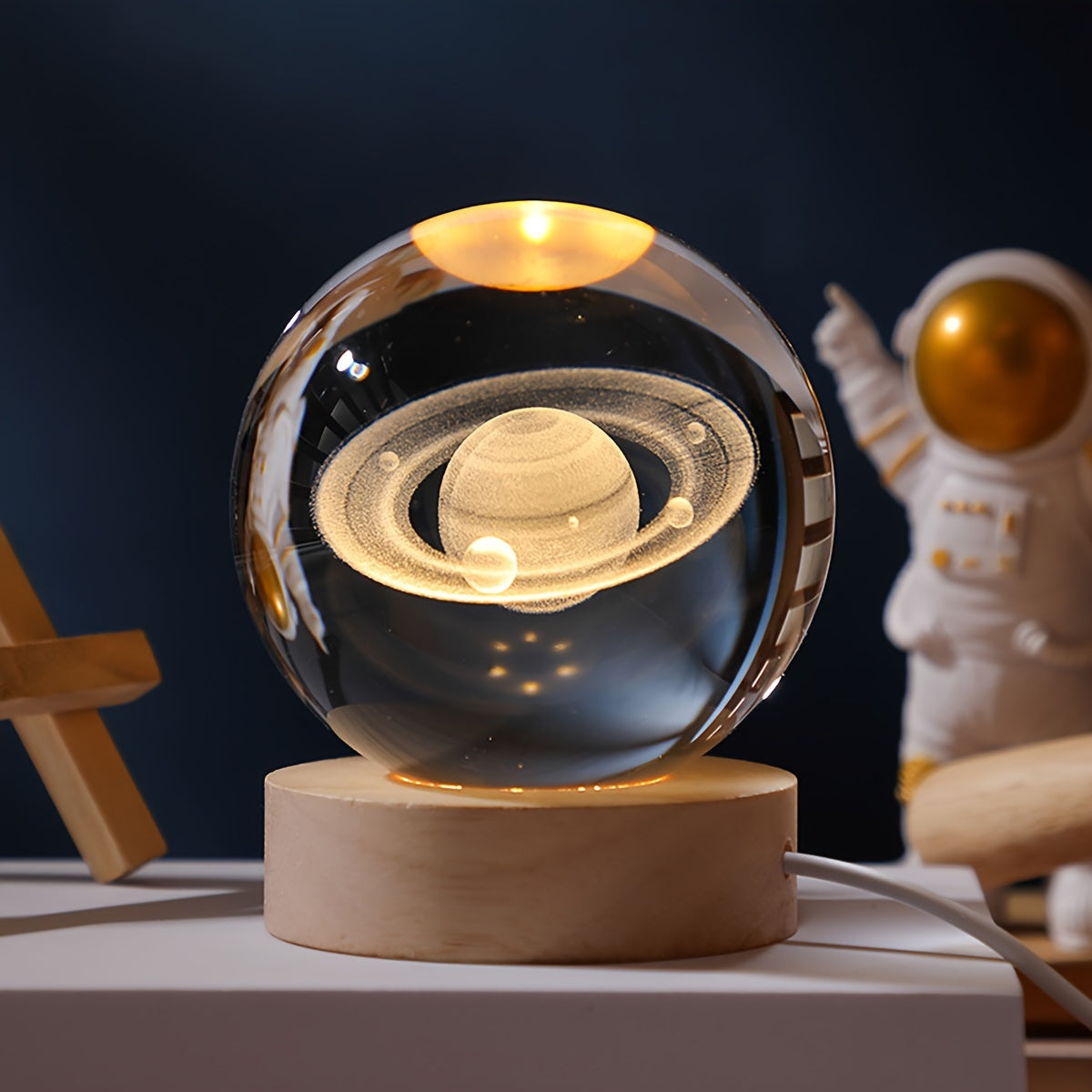 3D Crystal Ball Planet LED Light Laser-engraved solar system