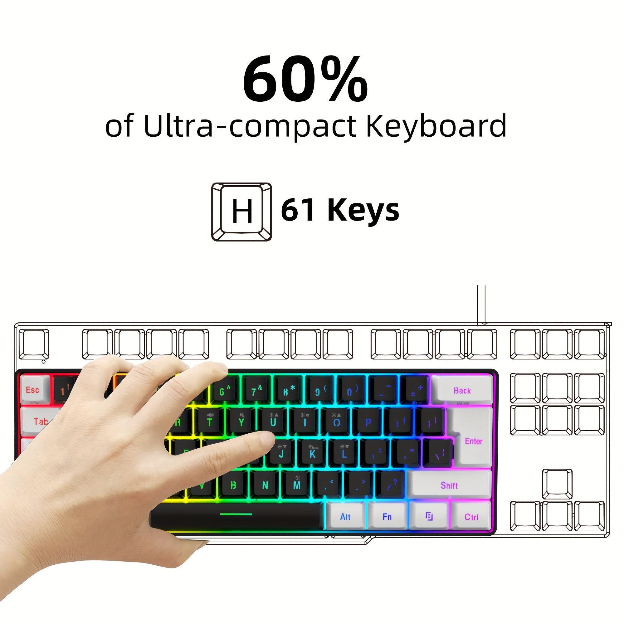 Snpurdiri 60% Wired Gaming Keyboard RGB Backlit Compact