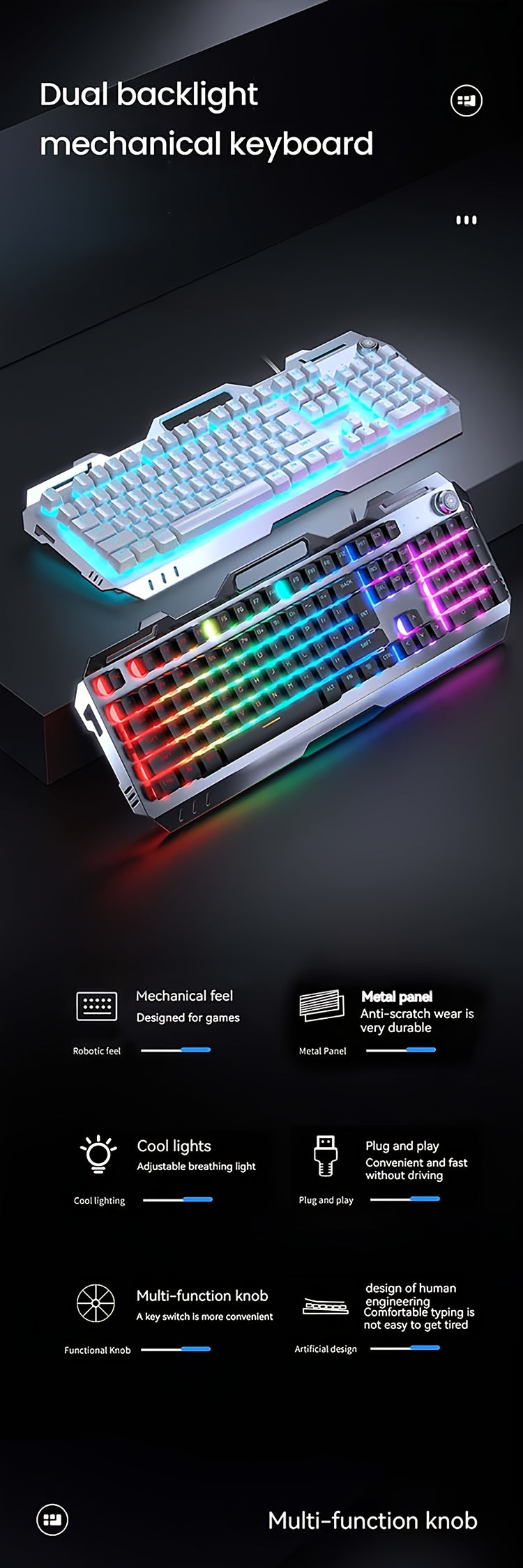 EWADN Pioneer GX810 Keyboard, Wired Gaming Keyboard