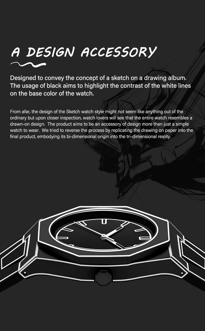 Funky Men's Quartz Watch with Sketch Design - Non-Waterproof