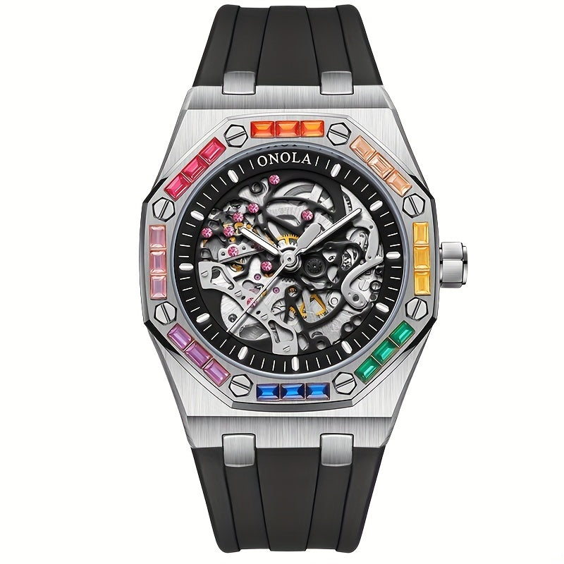 ONOLA Fashion New Rainbow Rhinestone Automatic Mechanical Watch