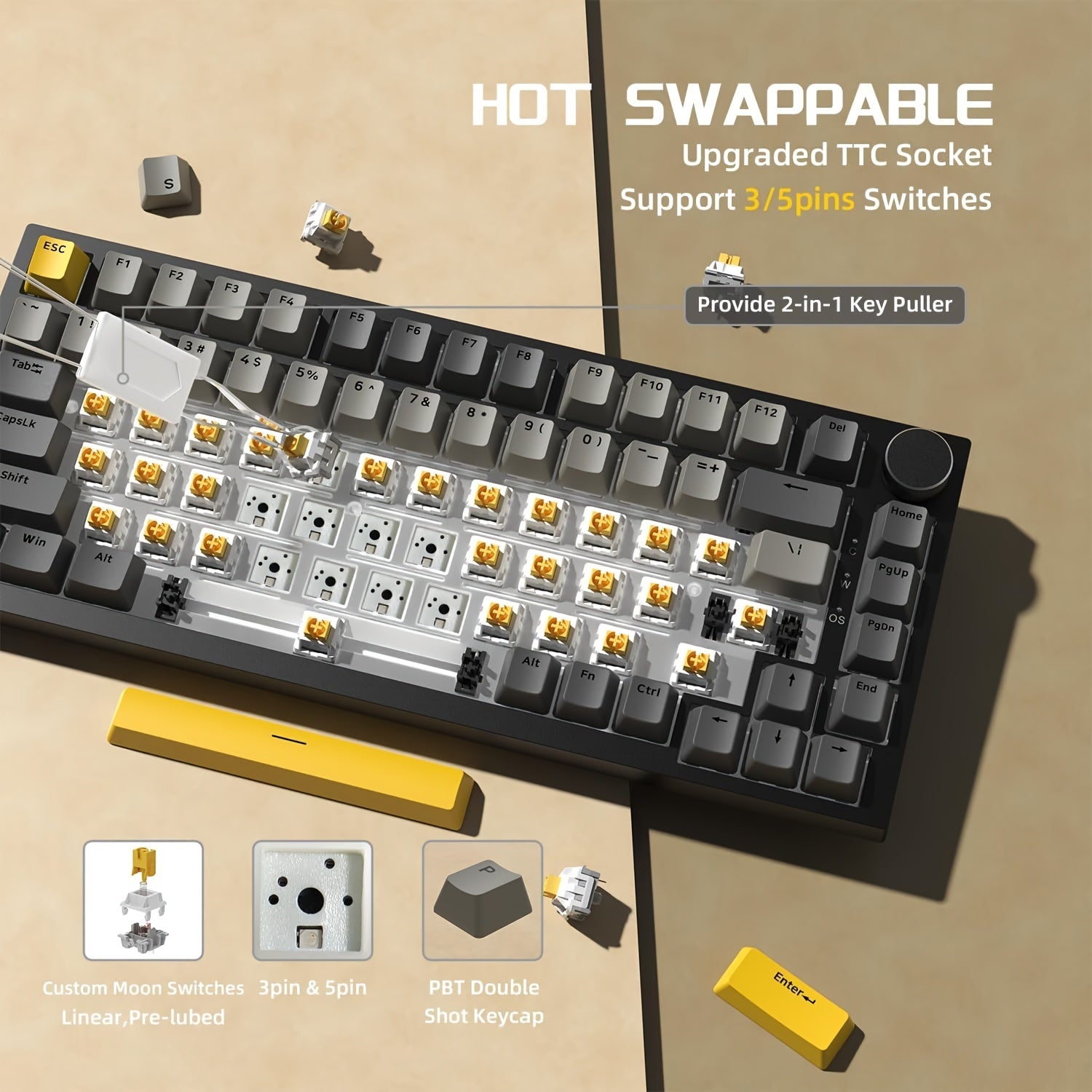 Ak820 75% Wired Mechanical Keyboard , LED Backlit