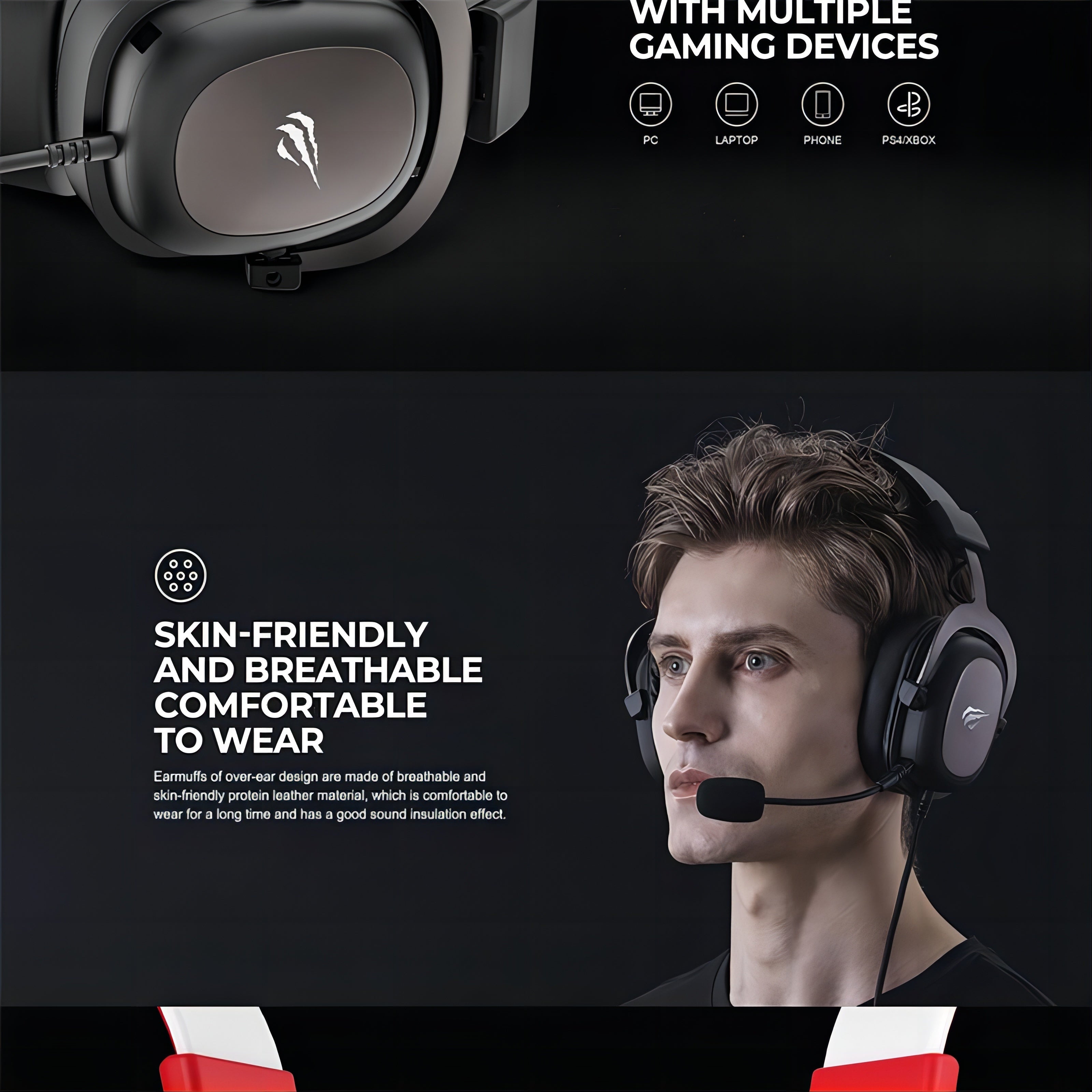 HAVIT Gaming Headset, Protein Leather Earmuffs Surround Sound