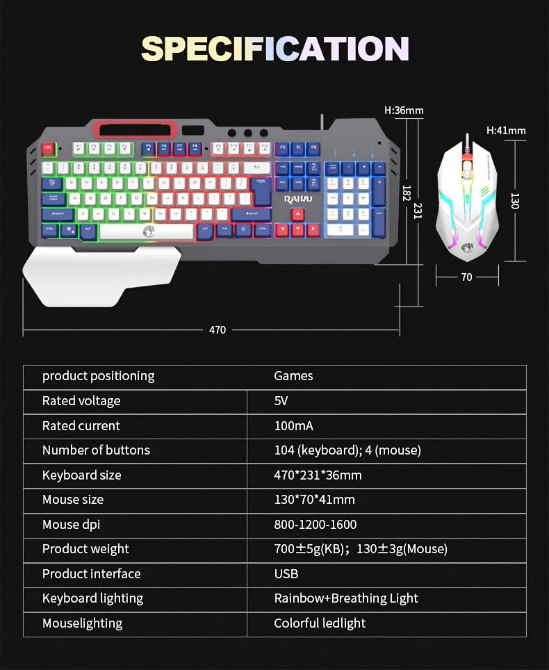 Three Colors Block Wired Keyboard Mouse Set