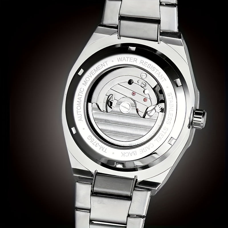 Automatic Mechanical Watch with Hollow Design - Luxury Rhinestone-Encrusted, Stainless Steel Band