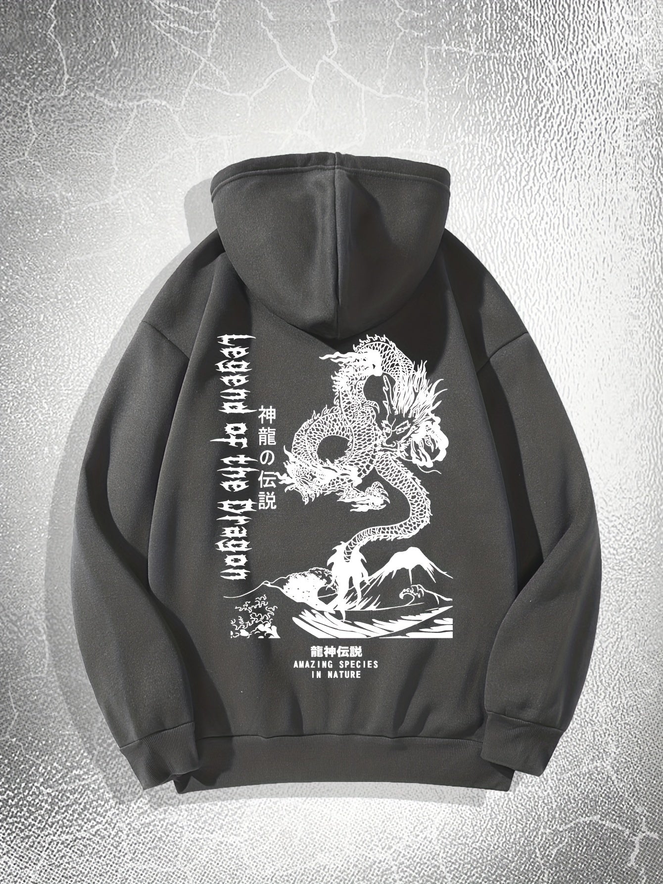 Dragon Print, Men's Casual Hoodie, Drawstring Pocket Hoodie