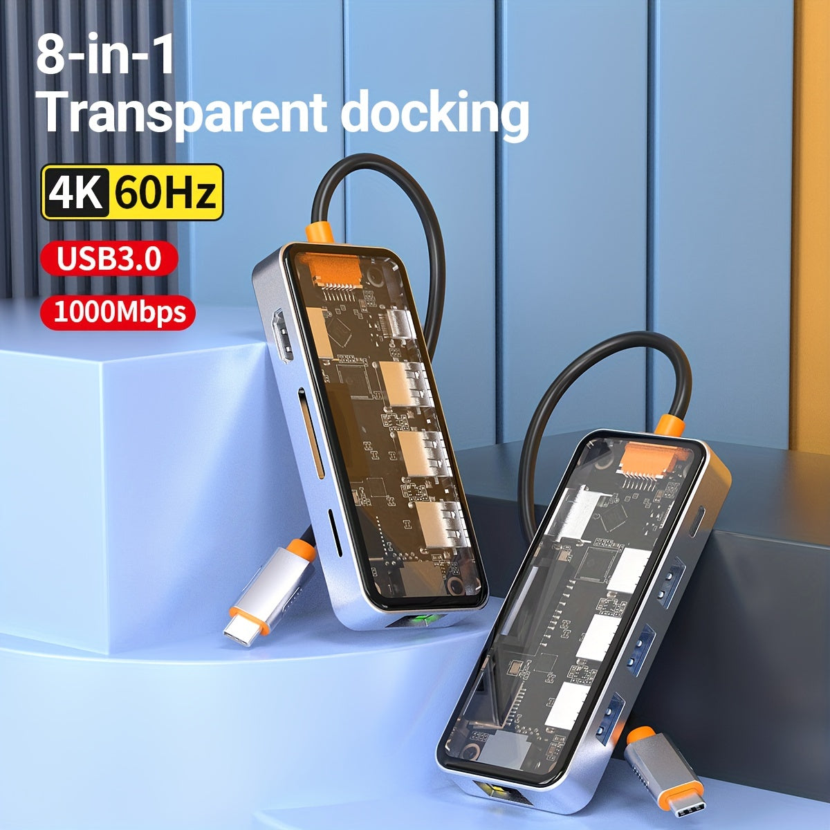 8-in-1 USB-C Docking Station with 1 USB-C and 3 USB-A Ports