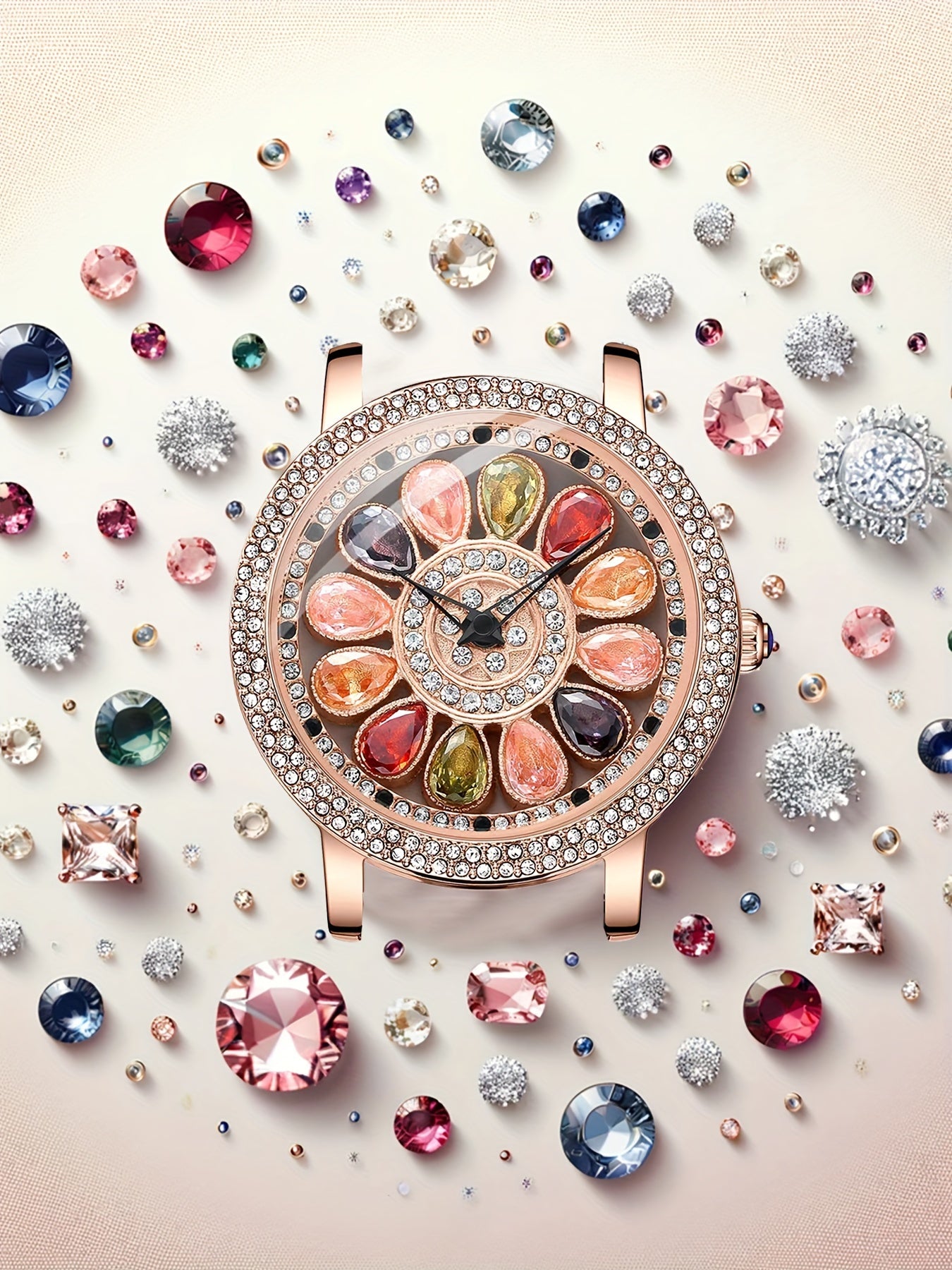 Women's Rhinestone Quartz Watch Rotating Flower Dial