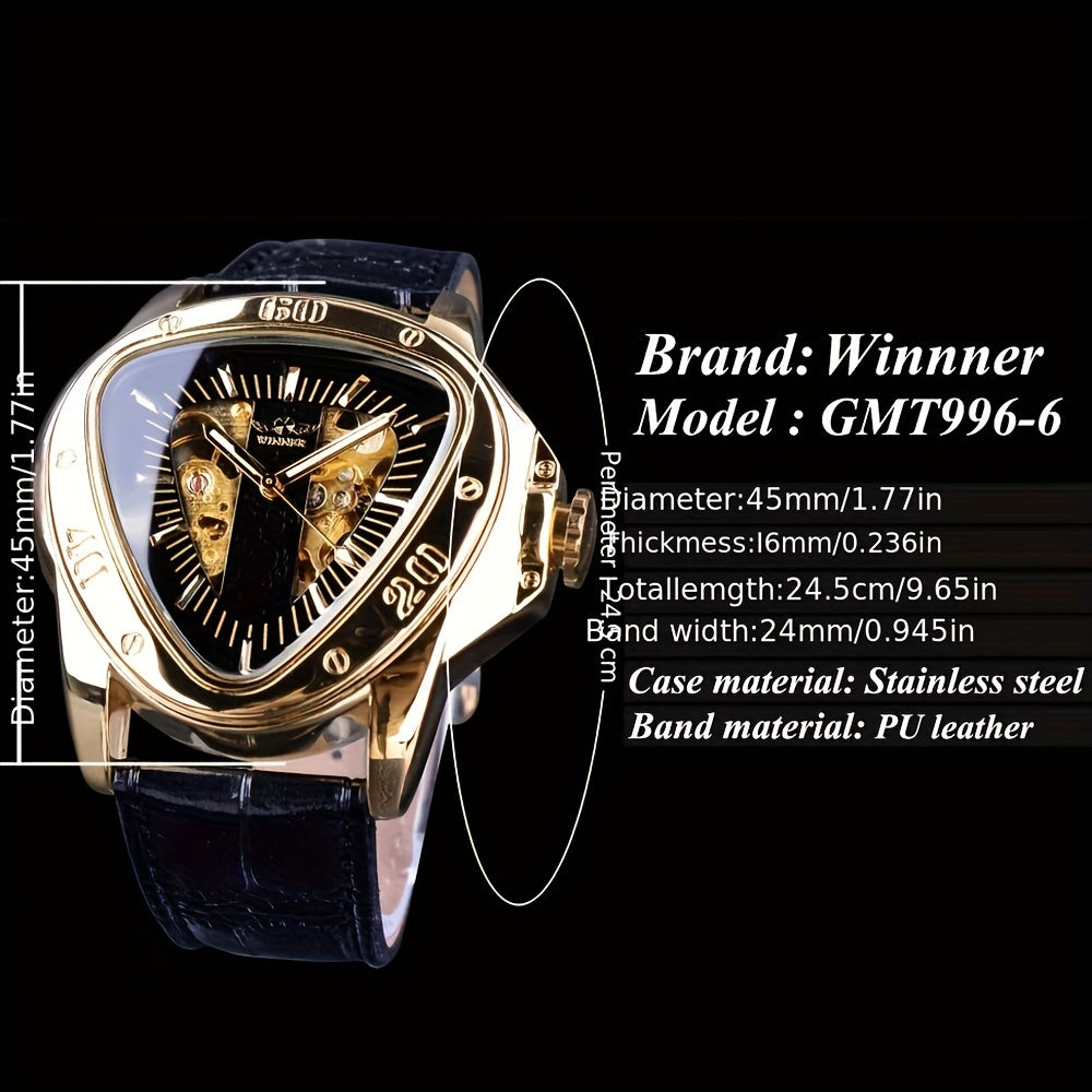 T-WINNER Steampunk Golden Triangle Skeleton Men's Watch