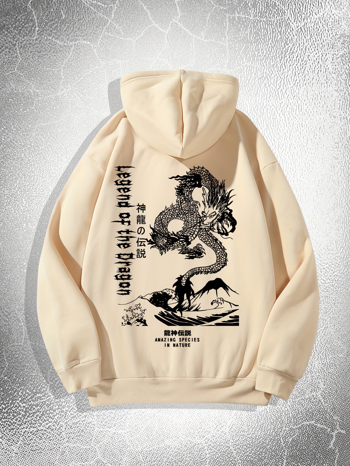 Dragon Print, Men's Casual Hoodie, Drawstring Pocket Hoodie