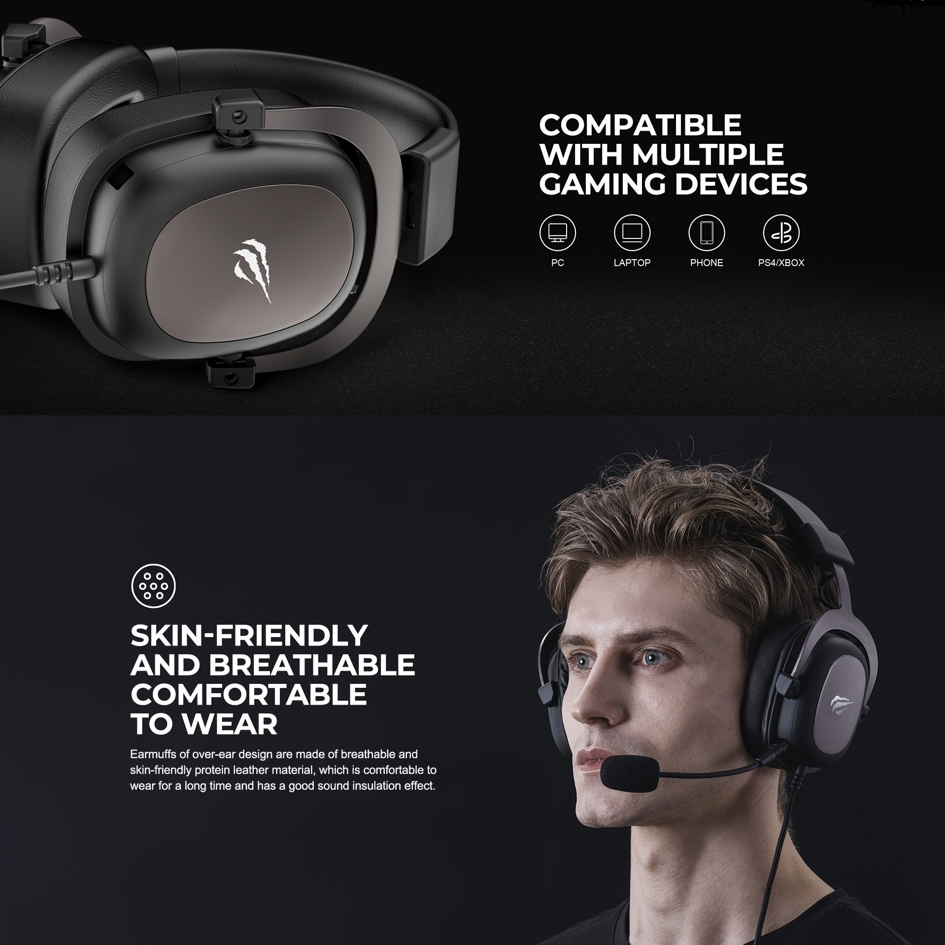 HAVIT Gaming Headset, Protein Leather Earmuffs Surround Sound