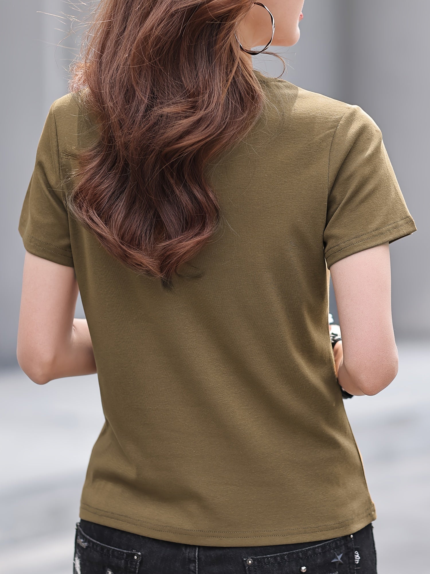 Letter Print Crew Neck T-shirt, Casual Short Sleeve Top For Spring & Summer, Women's Clothing