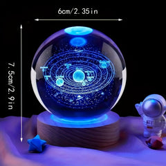 Solar System 3D Laser Engraved Crystal Ball, Decoration Glass Lamp Ball