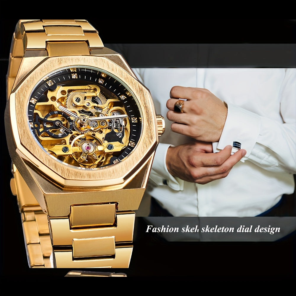 Forsining Men's Silvery Automatic Watch - 3D Rhinestone Skeleton, Stainless Steel, Sporty & Casual Tourbillon Design