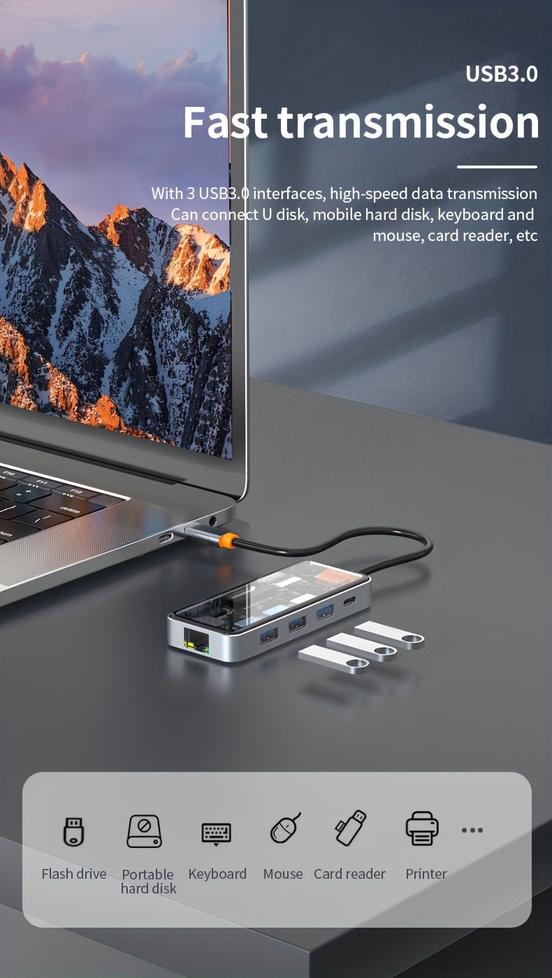 8-in-1 USB-C Docking Station with 1 USB-C and 3 USB-A Ports