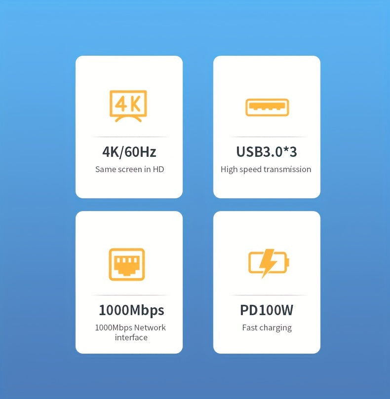 8-in-1 USB-C Docking Station with 1 USB-C and 3 USB-A Ports