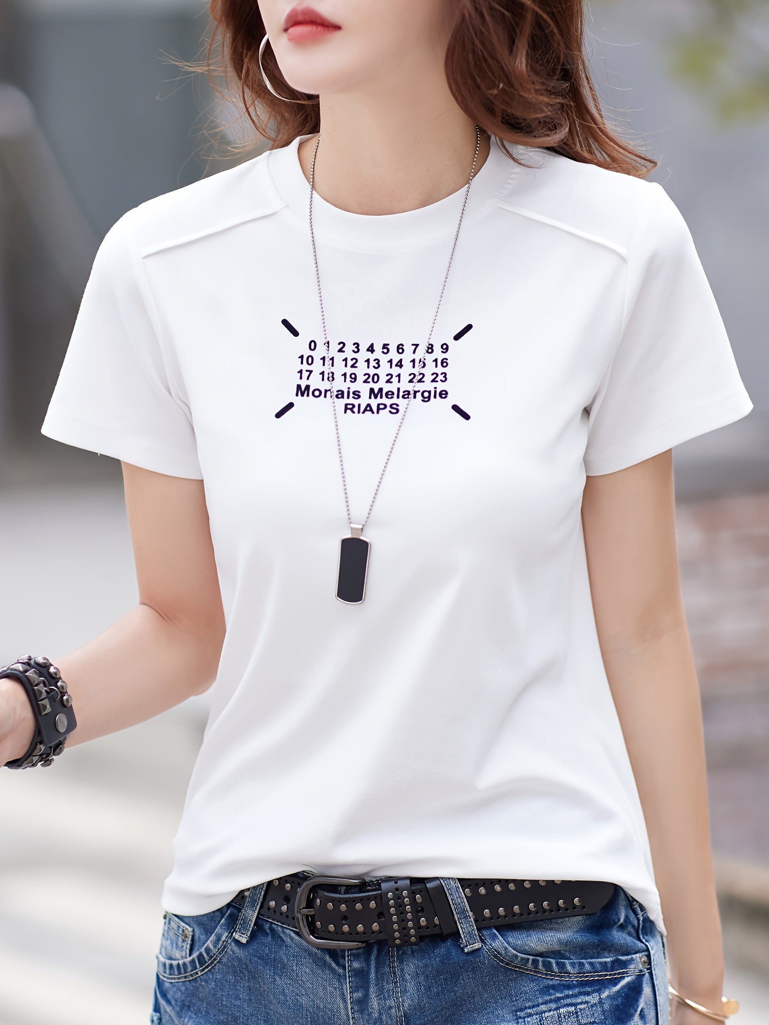 Letter Print Crew Neck T-shirt, Casual Short Sleeve Top For Spring & Summer, Women's Clothing