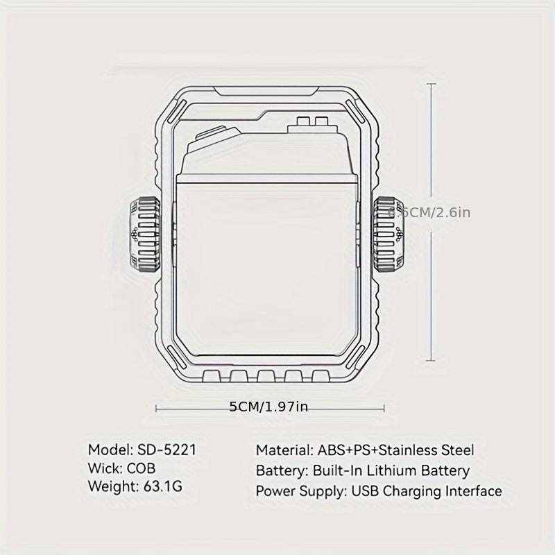 Smiling Shark SD5221 Mini Rechargeable COB Work Light - Windproof, Dual Arc Flashlight with Magnetic Mount & Power Indicator for Camping, Hiking, Everyday Use & Emergencies