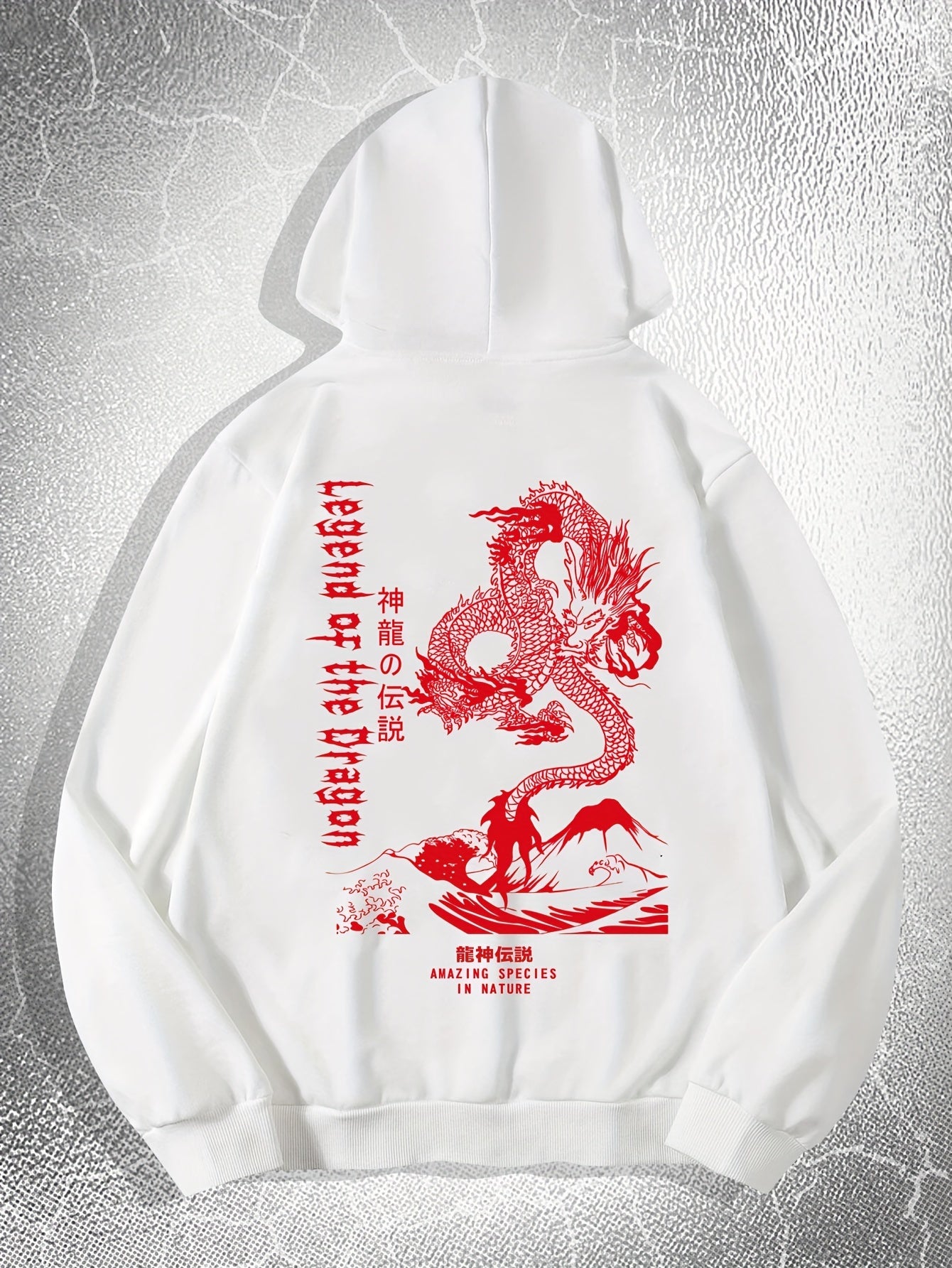 Dragon Print, Men's Casual Hoodie, Drawstring Pocket Hoodie